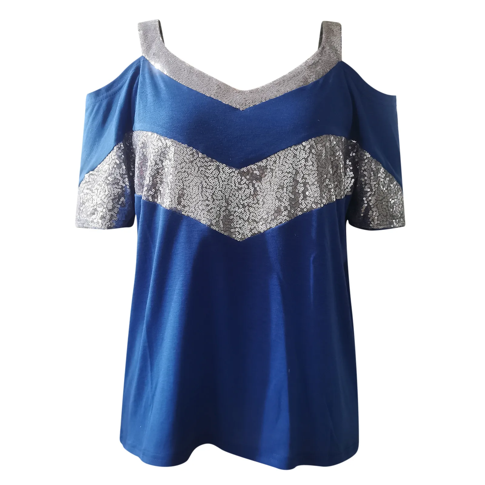 

Fashion Women's T-Shirt Off-Shoulder Short Sleeve V-Neck Tops y2k Harajuku 2021 Summer Casual Ladies Patchwork Tee Streetwear