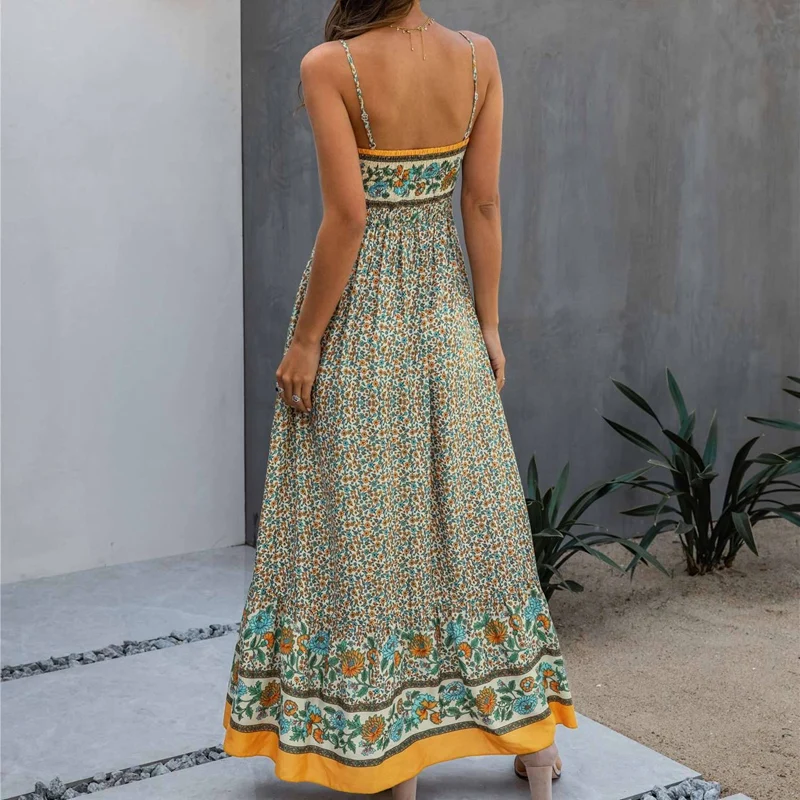 

2PCS Women's Spaghetti Maxi Dress Apricot S with Retro Beach Floral Spaghetti Strap Dress Red S