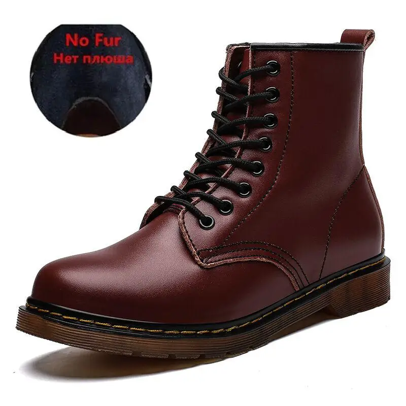 No fur red Новые брендовые кожаные ботильоны; сезон осень-зима; мужские ботинки; модные ботинки в байкерском стиле; уличные рабочие зимние ботинки; мужская обувь - Цвет: No fur red