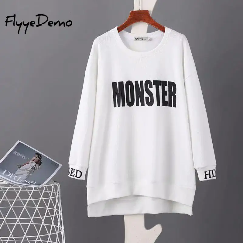 

Candy Colors Women Letter Print Long Sweatshirts Casual Oversize Long Sleeve O Neck Loose Pullovers Female Tops Plus Size