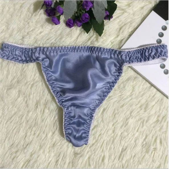 blue Женские атласные трусики, стринги, сексуальные трусы, шелк, стринги, женское нижнее белье, трусики для девушек, женские трусики, стринги - Цвет: blue
