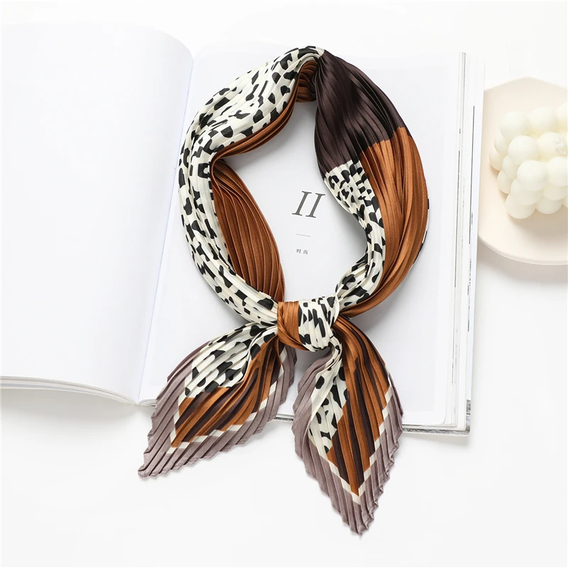 Popular Leopard Silk Crinkle Women Square Head Scarf Print Elegant Neckerchief Hair Tie Band  Hijab Bandana Shawl 2022 New