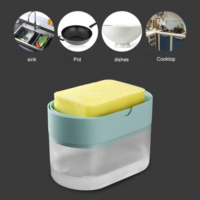 

2-in-1 Sponge Box With Soap Dispenser Double Layer Kitchen Plastic Soap Dispenser Sponge Scrubber Holder Case Bathroom Supplies