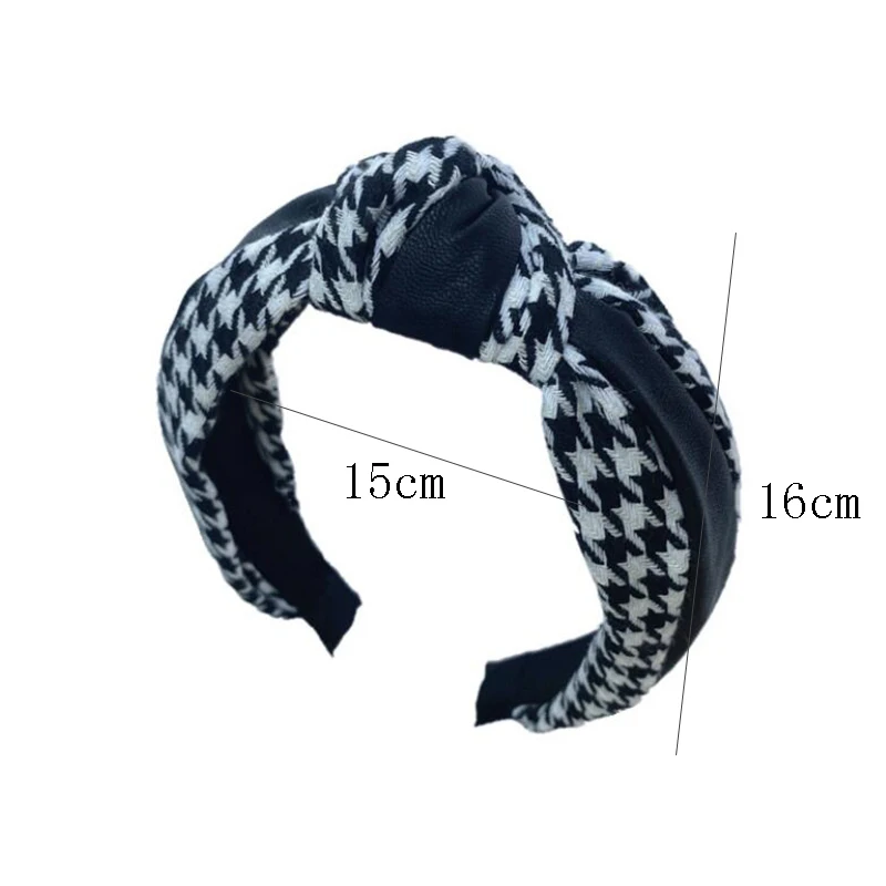 

Women Hair Accessories Personality Pu Leather Stitching Plaid Hair Band Retro Knotted Headband For Women Girls Hairbands Bezel