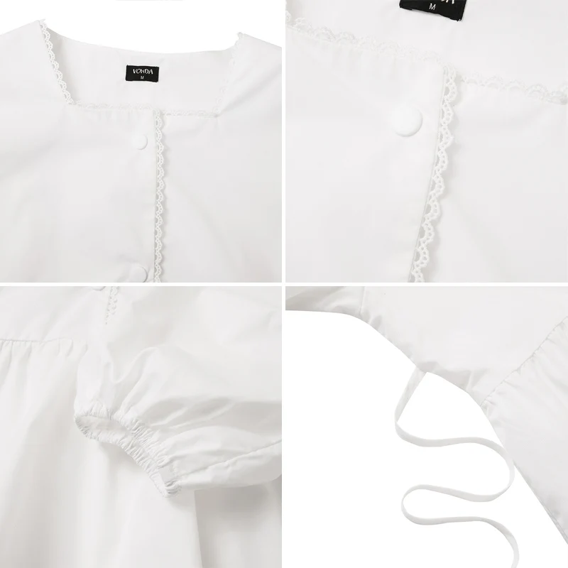 

Casual Long Sleeve Blouse Women Shirts 2021 VONDA Vintage Lantern Sleeve Square Collar Pleated Tops Blusas Femininas