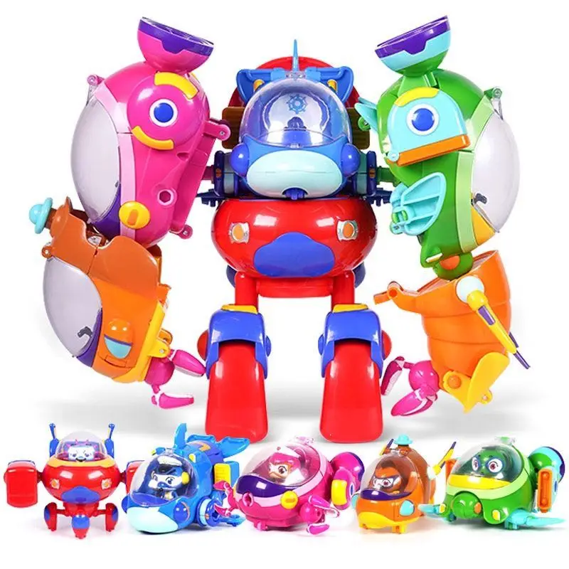 

Hot!Cartoon Cute Dolphin Superheroes 5in1 Deformation Transform Robot Action Figures for Kids Gifts