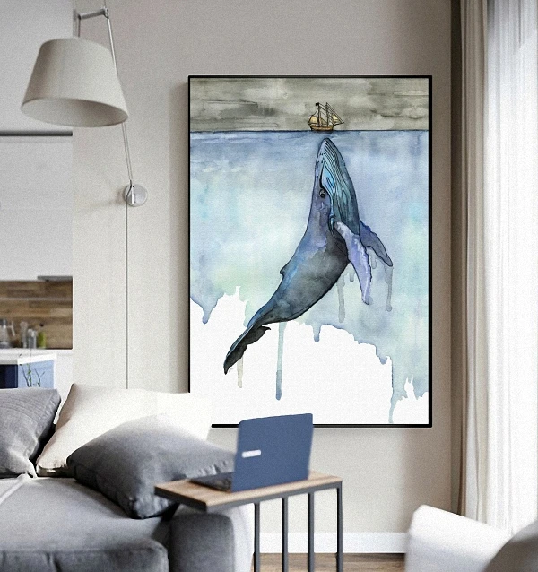 

Marine Animals Nordic Modern Simple Style Whale Sailboat Poster Canvas Wall Home Decoration Combined Poster