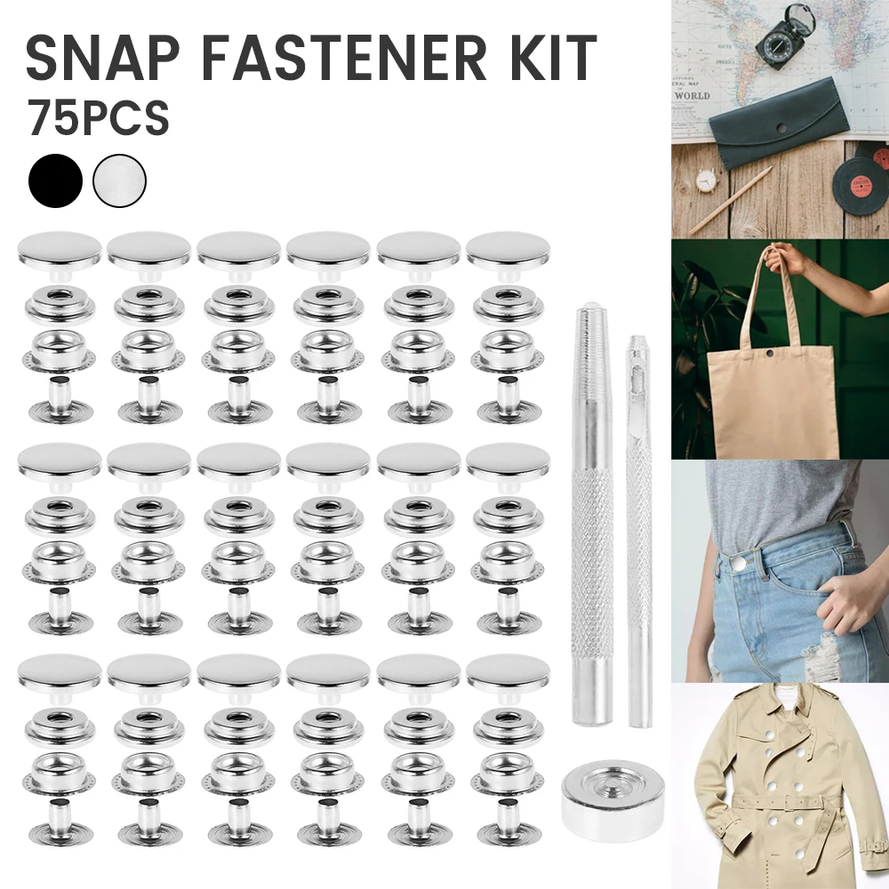 

75 Pcs Durable Snap Fastener Kit Tool Button Fixing Press Cap for DIY Fabric Sewing Supplies for Handicrafts