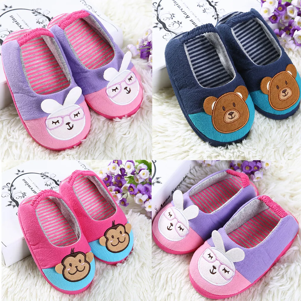 

Toddler Infant Kids Baby Warm Shoes Boys Girls Cartoon Soft-soled Slippers Cartoon Animation Slip-on Rubber Cotton Soft Slipper#