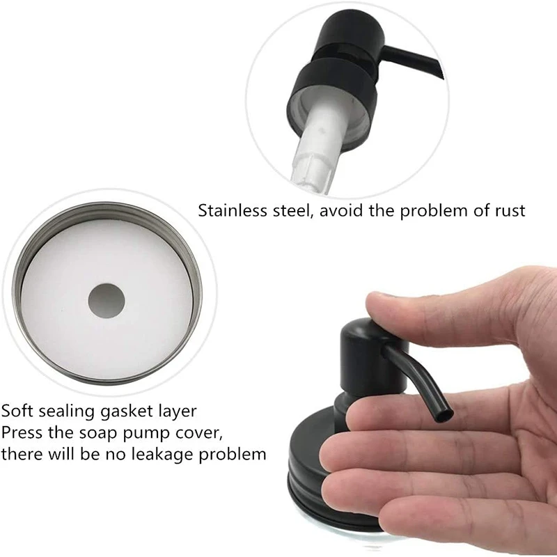 

4-Pack Mason Jar Soap Dispenser Lid, Painted Black Rust Proof Lotion Dispenser Lid for Regular Mouth Mason Jar