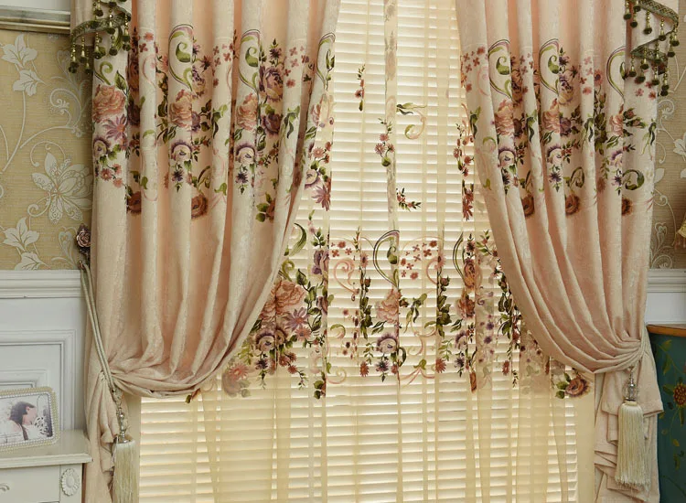 Европейский сельский вышитые утолщение синель шторы для гостиной столовой