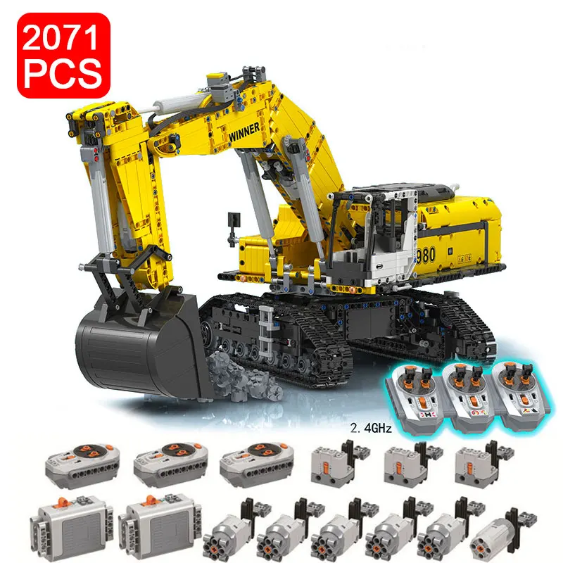 

7121-Technical Remote Control Crawler Excavator Car Truck Model Building Block RC Engineering Vehicle Brick Toy For kids 2071pc