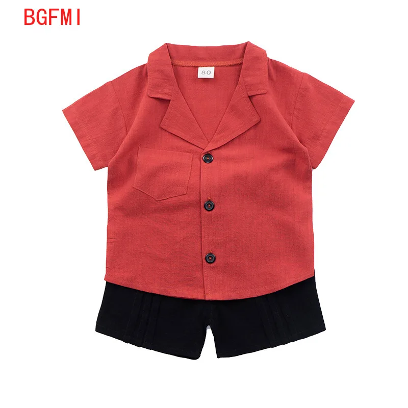 

Summer Cotton Children's suit Boys and Girls middle and small children's Baby short-sleeved + shorts 2-piece set solid color