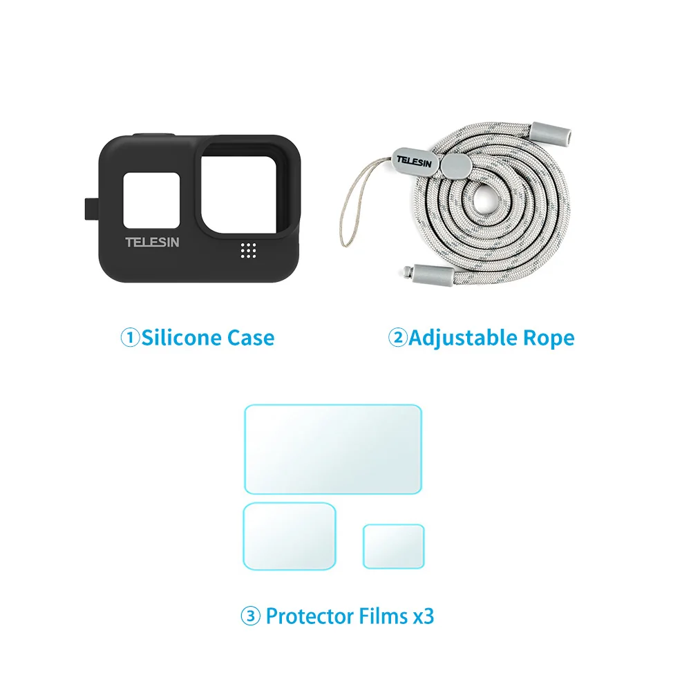 TELESIN Protective Silicone Case for GoPro Hero 8 with Screen Protector Lens Film Housing Cover Camera Accessories | Электроника