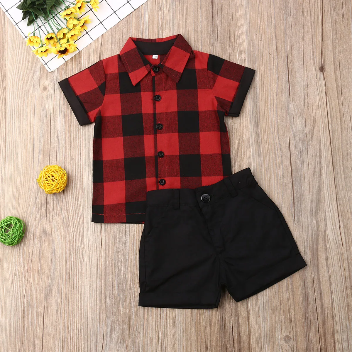

1-5Years Christmas Toddler Kids Boy Clothing Set Red Plaid Tops Shirt + Shorts Gentleman Formal School Outfits Kid Boy Costumes
