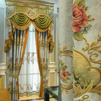 

Top grade embroidered European curtain living room luxurious atmosphere bedroom shade chenille curtain villa customization