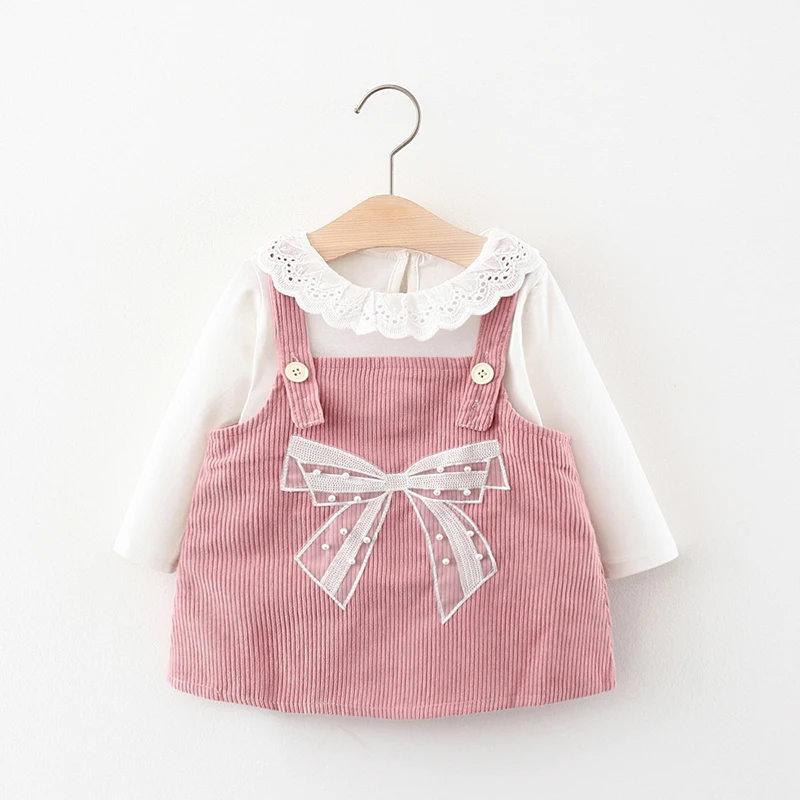 

Melario Baby Girls Dress Autumn Winter Girls Cotton Long Sleeve Dress White T-shirt 2Pcs Suit Kids Clothes Vestidos 1st Birthday