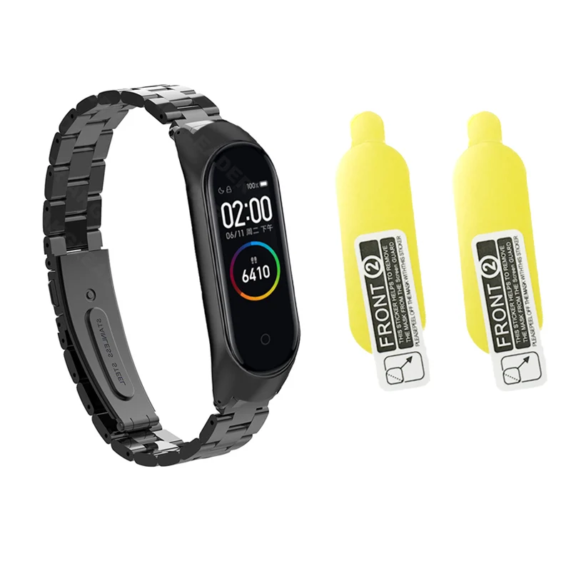 Black 1 Новейший mi Band 4 браслет металлические Безвинтовые ремешки из нержавеющей стали Смарт часы ремни браслет для Xiaomi mi band 3 4 Pulseira - Цвет: Black 1