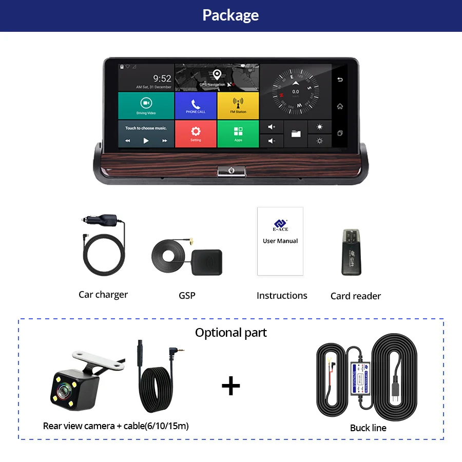 E ACE Dashcam 3G Автомобильный видеорегистратор GPS Навигация 16G авто камера Android 7 0