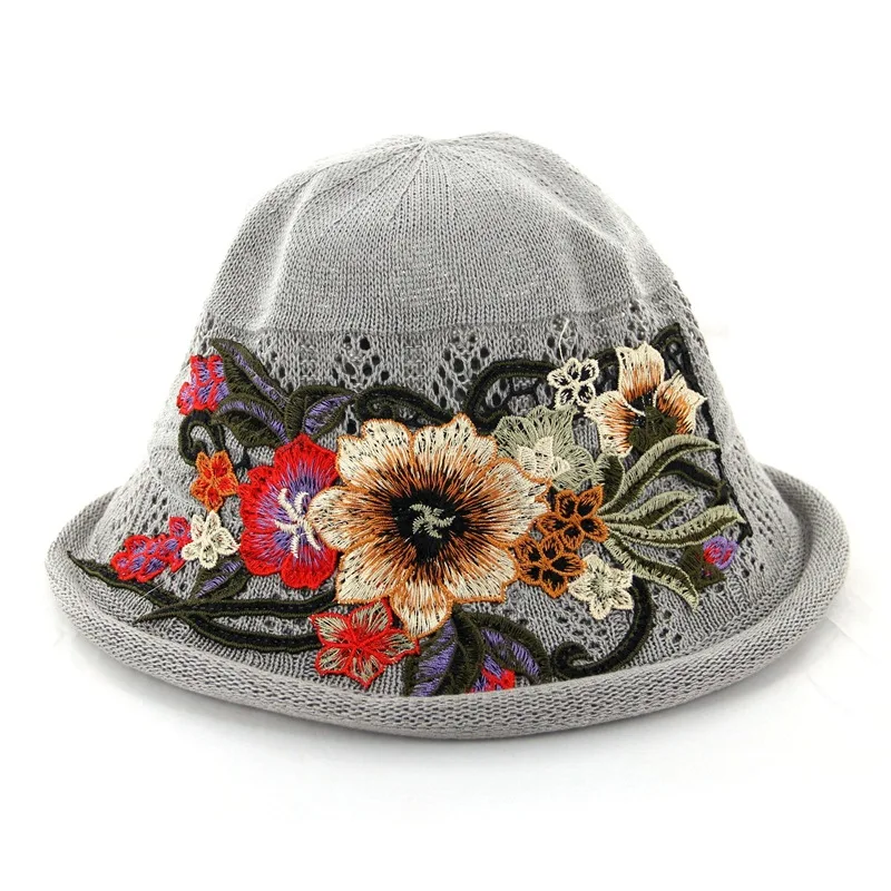 Вязаная шляпа летняя женская в рыбацком стиле от солнца с вышивкой