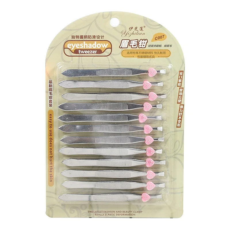

Упаковка из 12 платы, установленные Пинцет для глаз, инструмент для макияжа, Нержавеющая сталь Пинцет Машинка для удаления волос клип