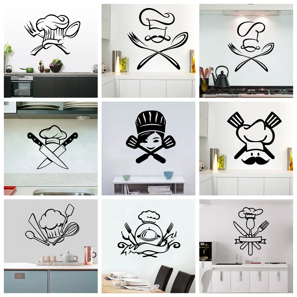 

Creative kitchen Tools Fork Wall Sticker Pvc Removable For kitchen Rooms Decoration Wall Art MURAL Drop Shipping