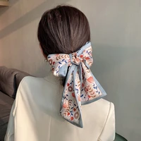 korean silk hair scarf print hair band bow headdress elegant small neck scarf geometric hair accessories sweet hair scrunchie