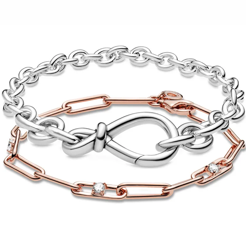 

Original Chunky Infinity Knot Me Link Chain & Stone Snake Bracelet Fit Europe Bangle 925 Sterling Silver Bead Charm Diy Jewelry