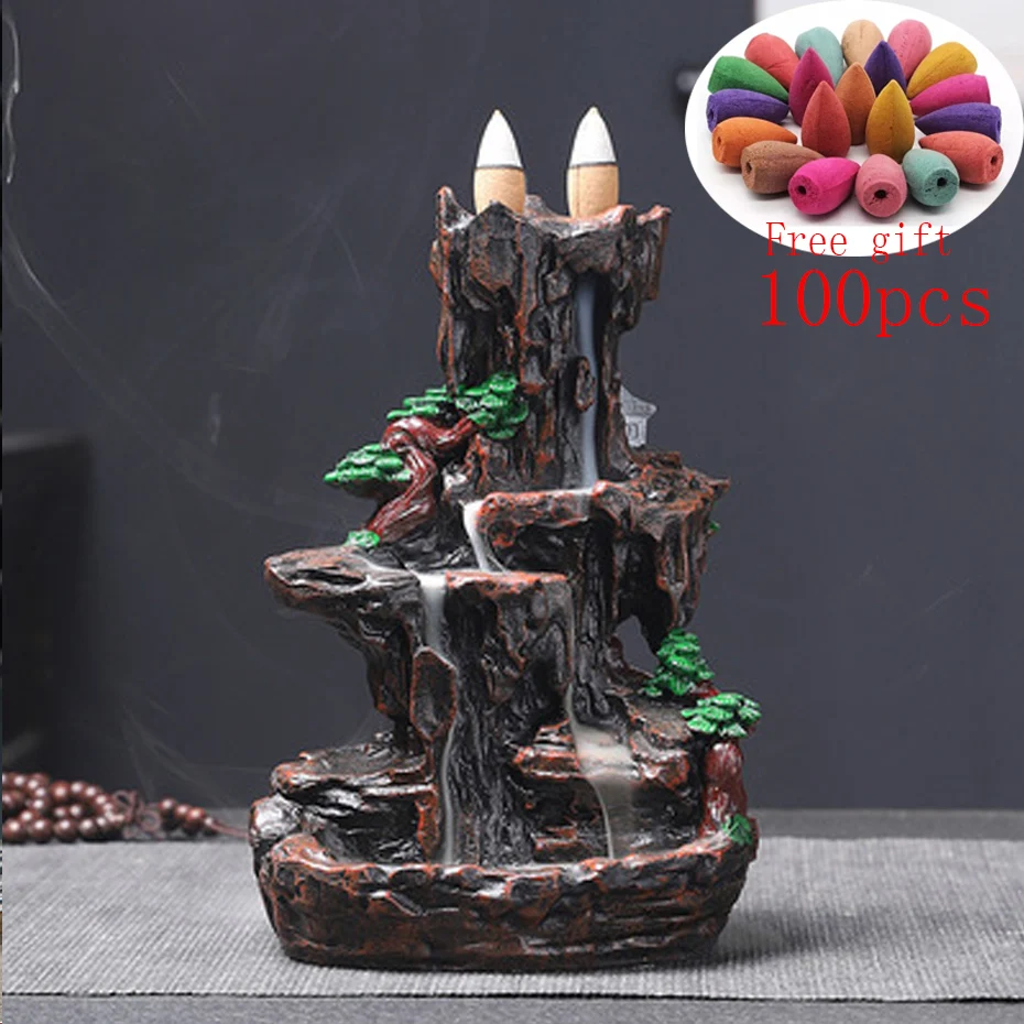 

Waterfall Zen Incense Burner Multi style Mountains River Fountain Backflow Aroma Smoke Censer Holder Office Home Unique Crafts