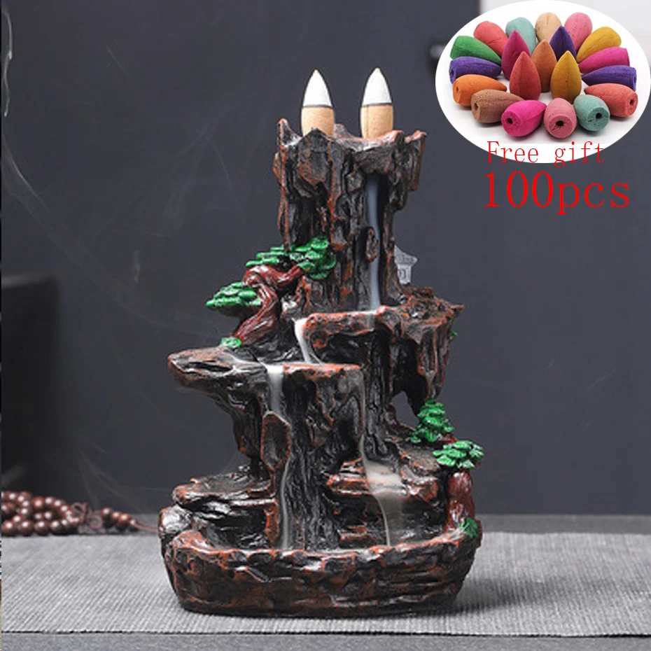 Waterfall Zen Incense Burner Multi style Mountains River Fountain Backflow Aroma Smoke Censer Holder Office Home Unique Crafts