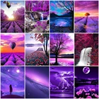 Алмазная вышивка Huacan с нубуковым пейзажем, вышивка крестиком Водопад, мозаика из страз с лавандой, подарок для женщин