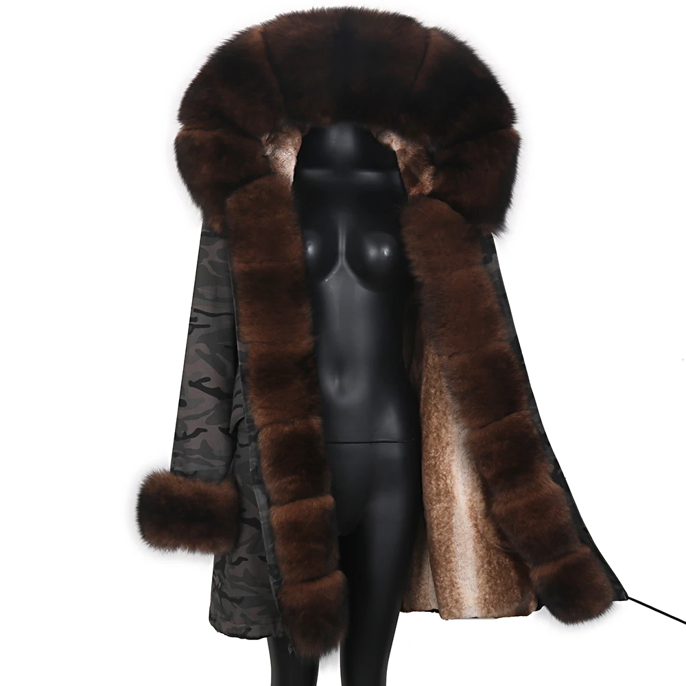 2022 Women's leather jacket Large Natural Fox Fur Hooded Coat Parka Outwear Long Detachable Lining women's winter parka
