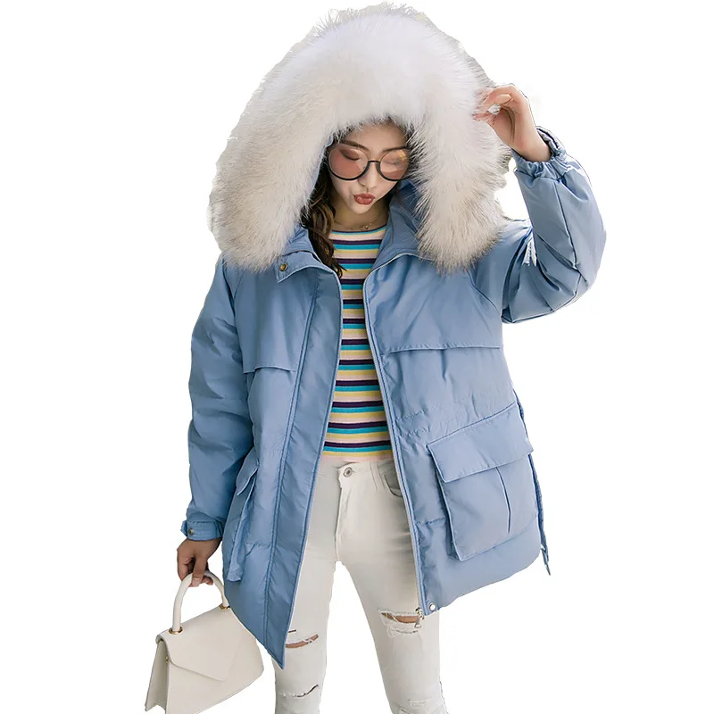 Женский пуховик с меховым воротником короткая Корейская Модная приталенная