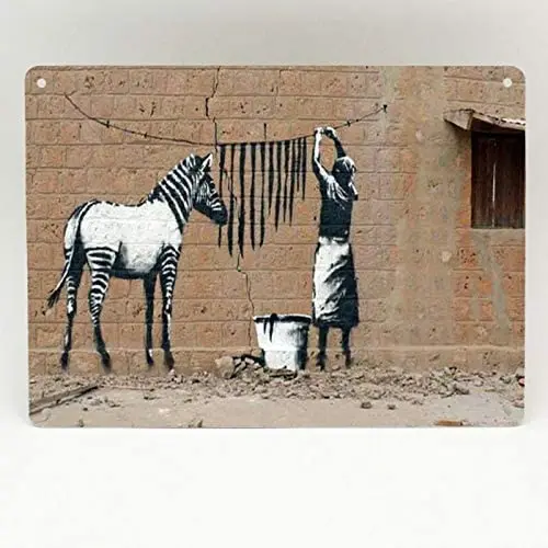 

Banksy Zebra Wash Line Bar Pub Garage Diner Cafe Home Wall Decor Art Aluminum Signs, 8" W x 12" H