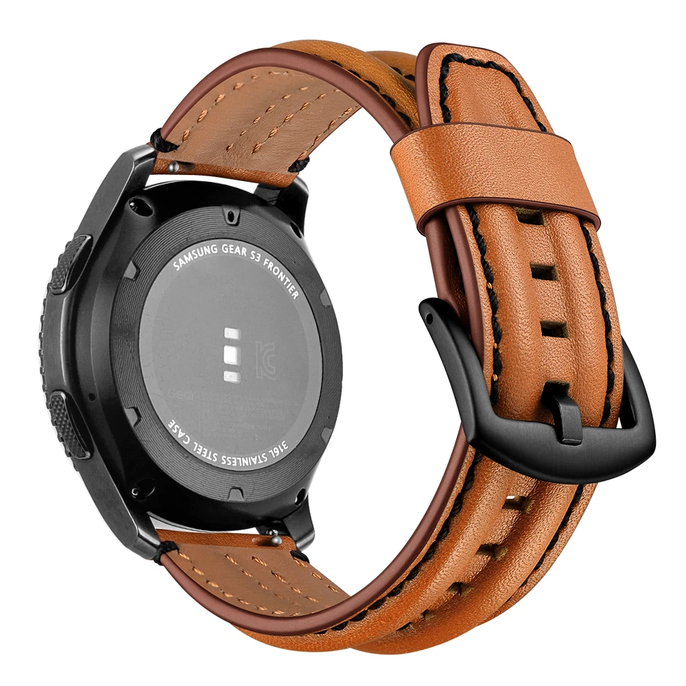 BEAFIRY Genuine Leather Watch Band 20mm 22mm Cowhide Watch Strap Double Keel Strap Watchbands Belt brown black for Samsung HUAWE