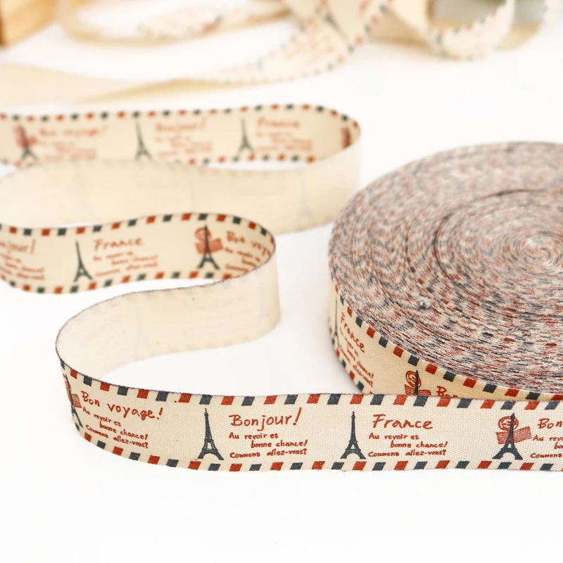 Хлопковая лента с принтом Эйфелевой башни 100 м 2 см|cotton ribbon|cotton webbingwebbing fabric |