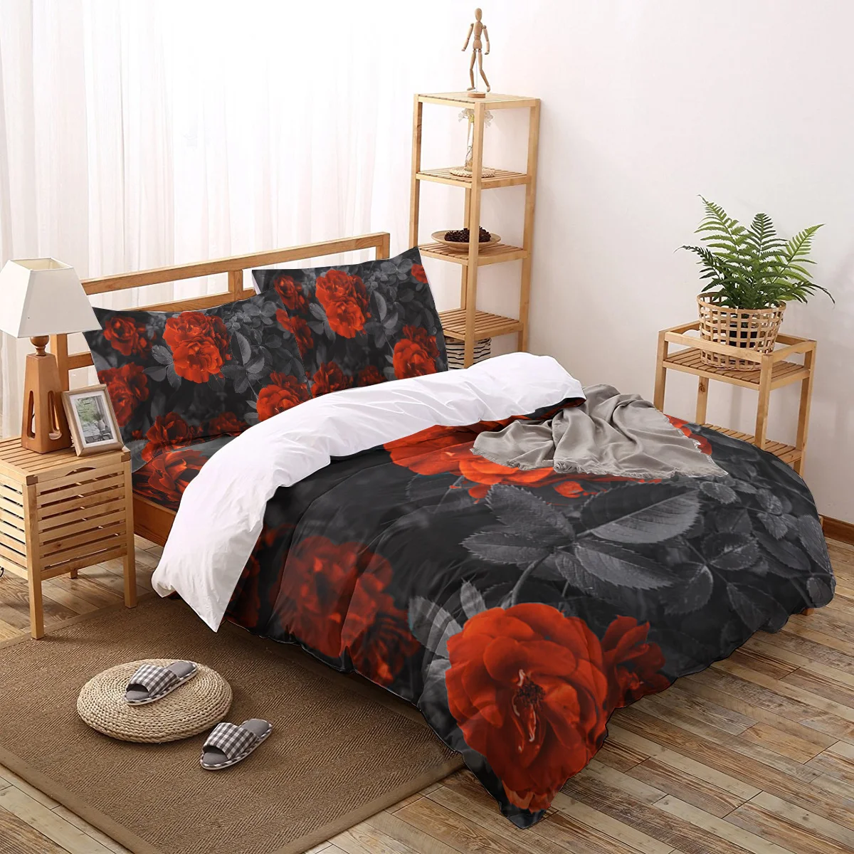

Red Flowers Retro Bedding Set For Home Duvet Cover Set Bedclothes Bed Linens Sheet Queen King Size Qulit Covers