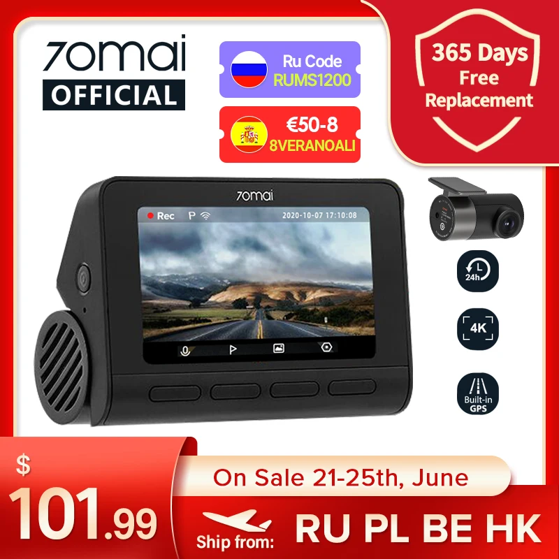 VSEVAM455 70mai Dash Cam 4K A800S двойной прицел 70mai A800S GPS ADAS спереди и сзади Видеорегистраторы для автомобилей 2160P 4K 24 часа в сутки парковка 140FOV|Видеорегистраторы| | АлиЭкспресс