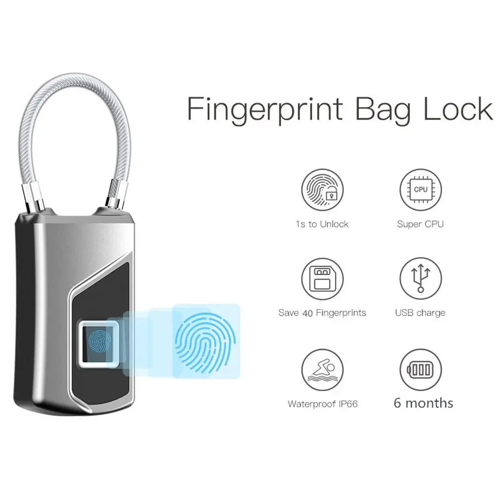 Smart Waterproof Wireless Fingerprint Lock Suitcase Anti-Theft Long Standby Electronic Padlock USB Charging APP Control | Обустройство