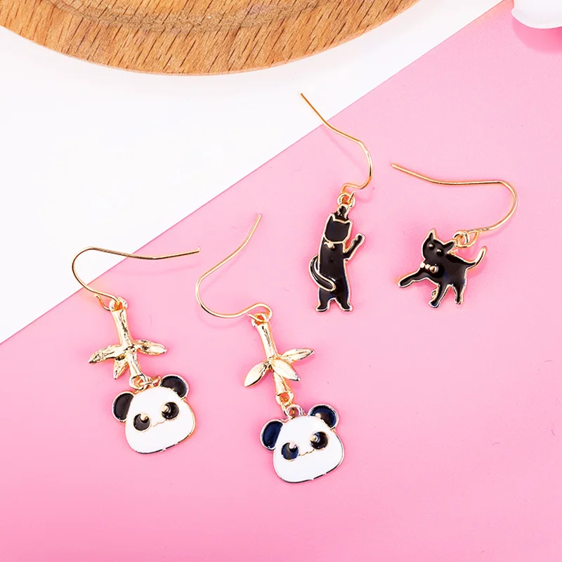 

Girly Cute Earrings Animal Cat Panda Simple Metal Pop Earrings