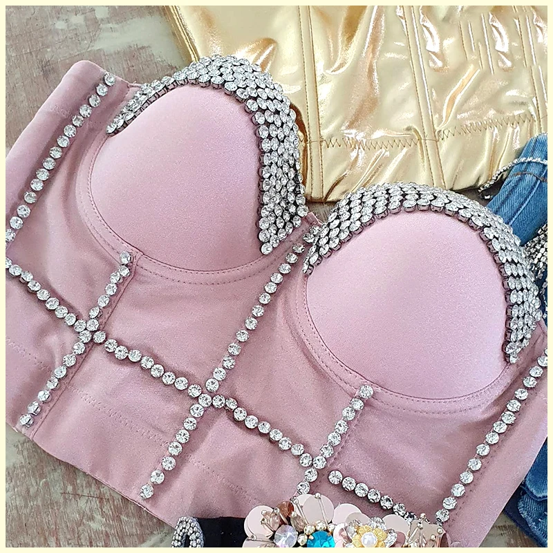 

Fashion Beaded Bright Diamond Women Tops European American Hip-hop Camis Tank Top Ins Style Bustier Corsets Female Shapers