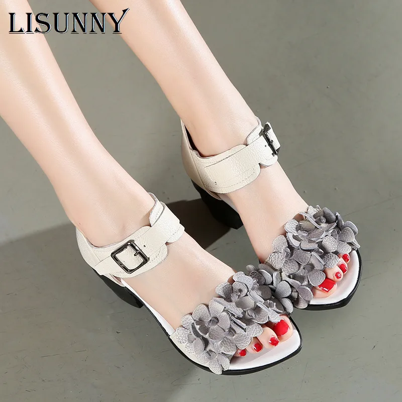 

LISUNNY Fashion Women Sandals Summer Genuine Leather Gladiator Wedges Shoes High Heels Handmade Casual Women Sandals