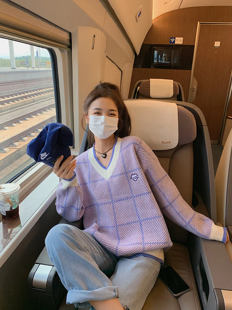 Футболка с рукавом фиолетовый свитер женская Свободная верхняя одежда в