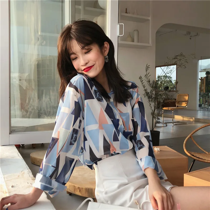 

2020 New Spring Fashion Casual Long Sleeves Retro Slim Loose Single Breasted Fresh Blouse All-Match Print Free Shirts