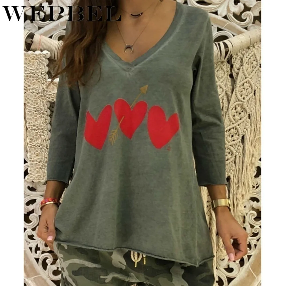Футболка WEPBEL женская с V-образным вырезом модный Повседневный хлопковый топ