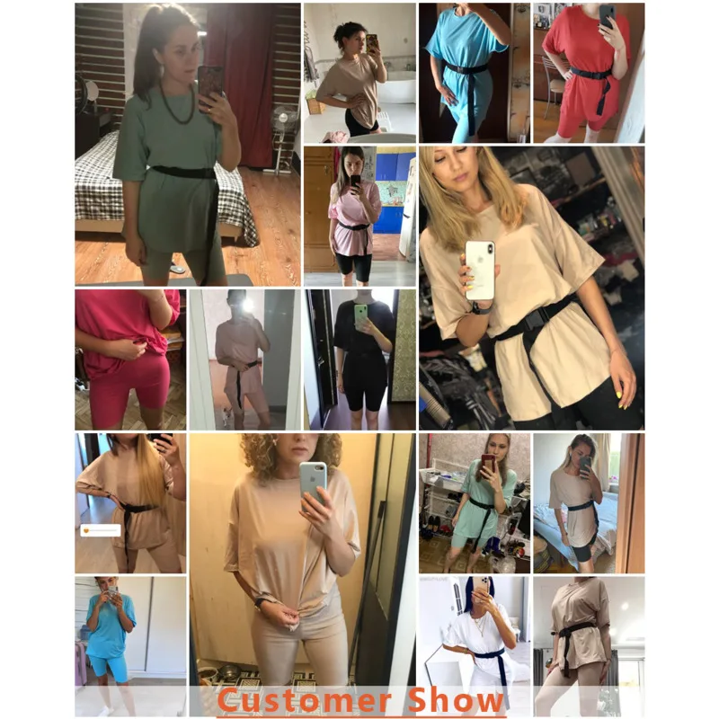 

Two-piece Set Consisting of A T-shirt and Shorts, for Women with Belt Plain Sporty for The Home Blusas Mujer De Moda 2021 Verano
