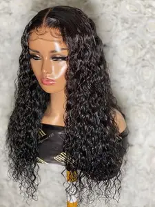 Loose Curly Wigs for Women Half Hand Tied Synthetic Lace Front Wigs With Baby Hair Water Wave SyntheticWigs
