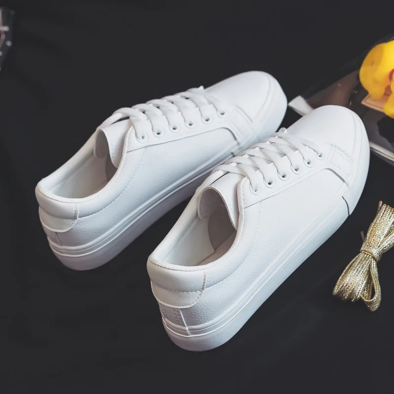 

Spring New Fashion Shoes Women's Vulcanize Shoes Casual Classic Solid Color PU Leather Shoes Women Casual White Shoes Sneakers