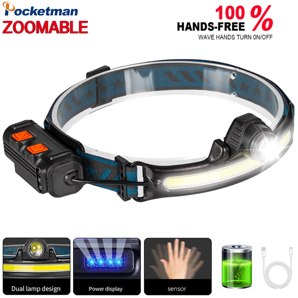 

Фонарь налобный светодиодный с ИК-датчиком, 2000 мАч, 18650 USB