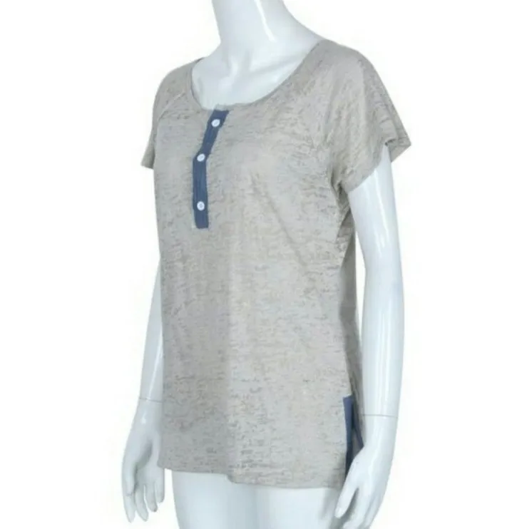 

2021 Europe and the United States eBay AliExpress summer hot style split hem all-match T-shirt contrast color loose top